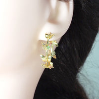 Gold Silver Colorful CZ Butterfly Hoop Earrings, Sku#LX208