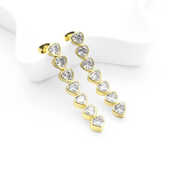 Clear CZ String Heart Stud Earrings, Sku#LK214