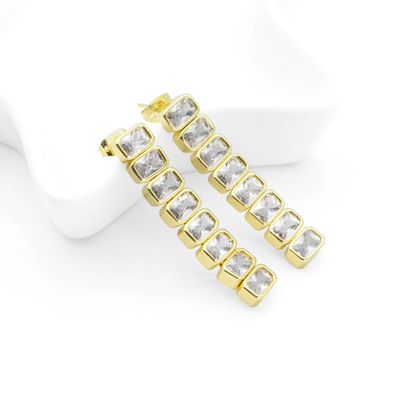 Clear Rectangle CZ Dangle Earrings, Sku#LX215