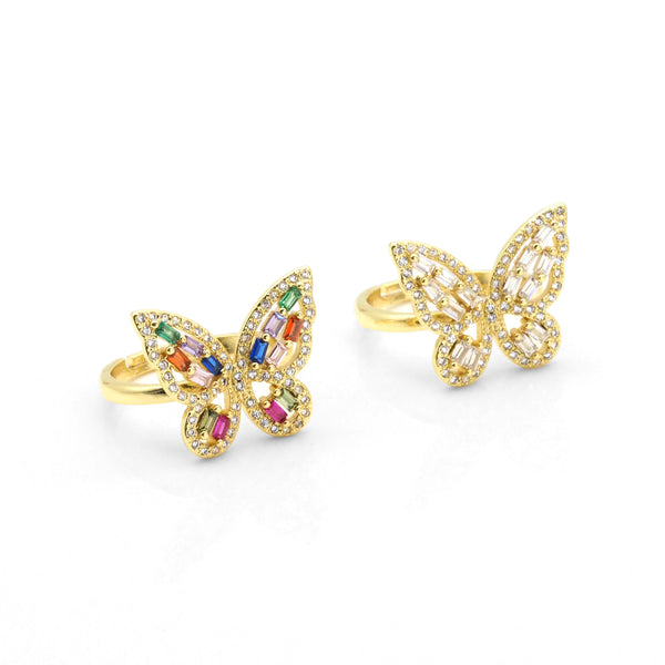 Gold Colorful CZ Butterfly Adjustable Ring, Sku#LX218