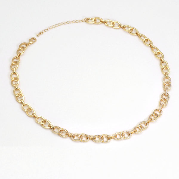 Clear CZ Gold Double Oval Link Chain Necklace,sku#LX231