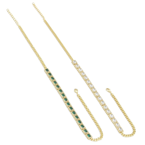 Clear Green Square CZ Gold Link Chain Adjustable Necklace,sku#LX239