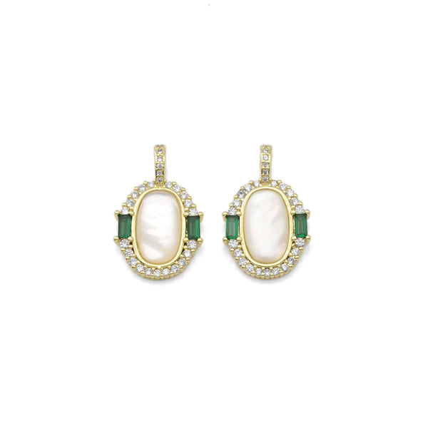 Green CZ Mother of Pearl Oval Charm, Sku#LX304