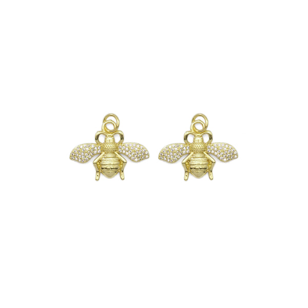 Clear CZ Gold French Bee Charm, Sku#LX316