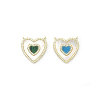 CZ Gold Mother of Pearl Turquoise Malachite Heart  Charm, Sku#LX329