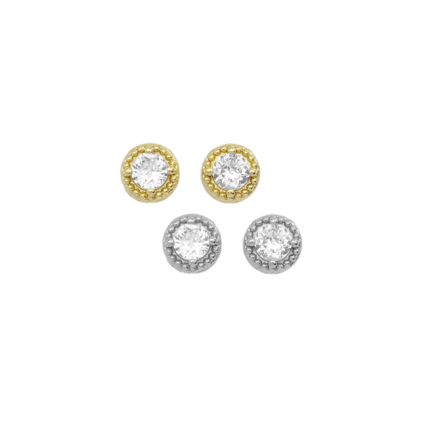 Gold Clear CZ Round CZ Stud Earrings, Sku#LX332