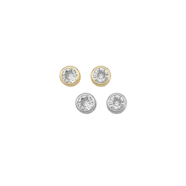 Gold Clear CZ Round Stud Earrings, Sku#LX333