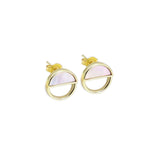 Gold Mother of Pearl Half Circle Stud Earrings, Sku#LX340