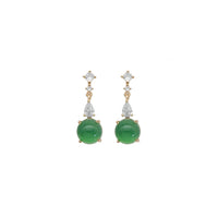 Clear CZ Gold Green Round Jade Stud Earrings, Sku#LX352