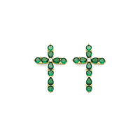 Green Teardrop CZ Gold Cross Charm, Sku#LX356