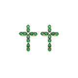 Green Teardrop CZ Gold Cross Charm, Sku#LX356