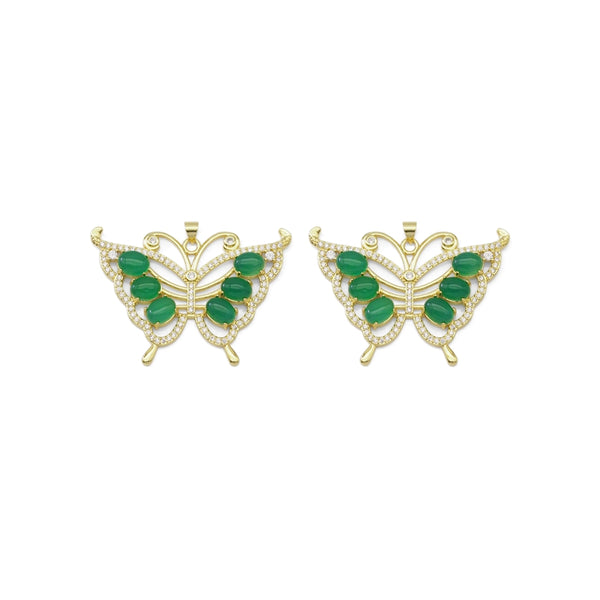 Micro Pave Green Jade Butterfly Pendant, Sku#LX360