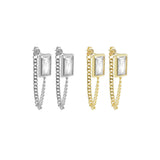 Gold Silver Rectangle CZ With Chain Link Dangle Earrings, Sku#LX374