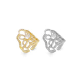 Gold Silver Filigree Flower Statement Ring, Sku#LX380