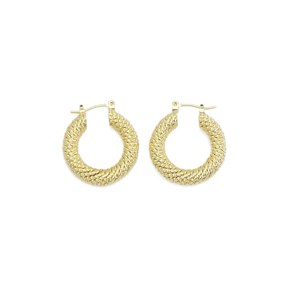 CZ Gold Thick Twisted Line Hoop Earrings, Sku#LX386