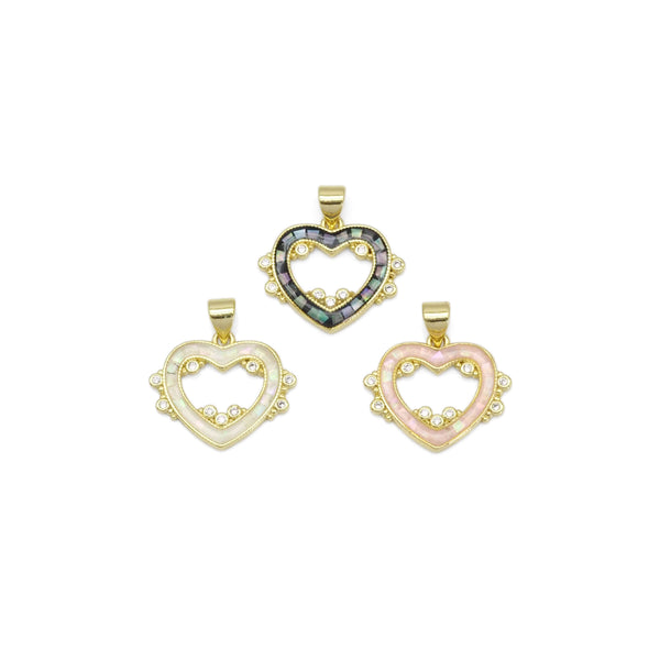 Abalone Pink White Mother of pearl Heart Charm, Sku#LX392