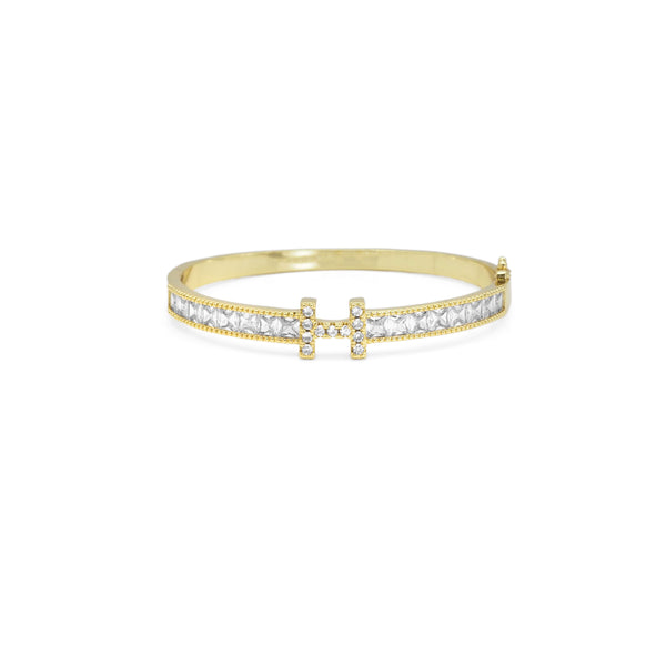 Gold Clear CZ H Bar Bracelet, Sku#LX403