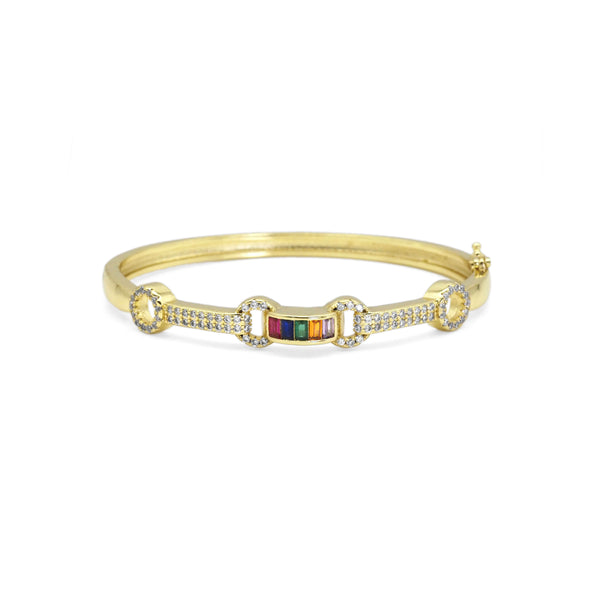 Gold Colorful Baguette CZ O T bar Bracelet, Sku#LX405