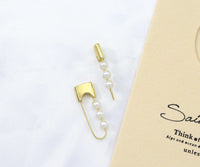 Gold Safety Pin with Pearl Huggie Earrings, Sku#LX40