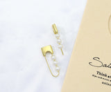 Gold Safety Pin with Pearl Huggie Earrings, Sku#LX40