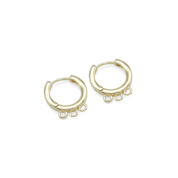 Gold Round Hoop with three loops Earrings, Sku#LX410