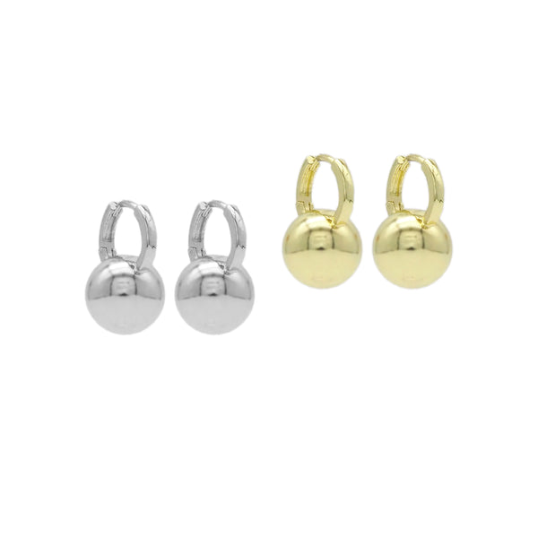 Gold Silver Plain Ball Huggie Earrings, Sku#LX419