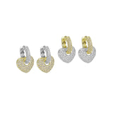 CZ Gold Silver Dual Color Heart Earrings, Sku#LX423