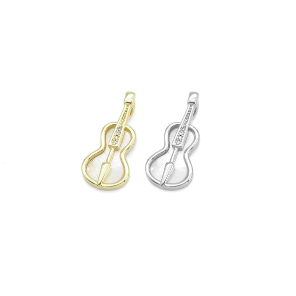Gold Silver Mother of Pearl Guitar Violin Shape Charm, Sku#LX431