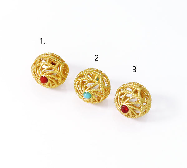 Gold Enamel Hollow Out Ball Spacer Beads, Sku#LX63