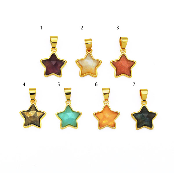 Gold Five Point Star Gemstone Charm, Sku#LY11