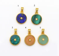 Gold Round Coin Gemstone Charm, Sku#LY13