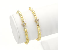 CZ Gold Cross Gold Hematite Bracelet, Sku#EF225