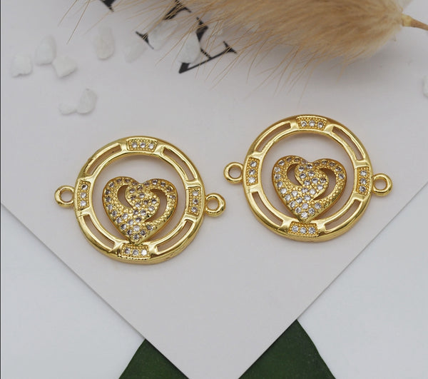 CZ Heart On Round Ring Connector, Sku#JL103