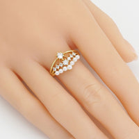 Gold White Pearl Crown Adjustable Ring, Sku#LD485