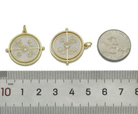 Gold White Enamel with round CZs Coin Charm, Sku#LX151