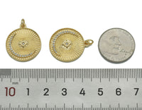 CZ Gold Cresent Moon On Round Coin Charm, Sku#LX154