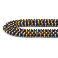 Golden one Line Black Onyx Round Smooth Beads, Sku#U1722