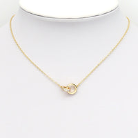 Clear CZ Gold Double Ring Link Charm/necklace, Sku#ZX131