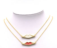 CZ Enamel Lips Pendant, Sku#Z1428