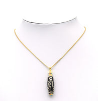 Gold Black Tibetan Agate Pendant, Sku#EF121