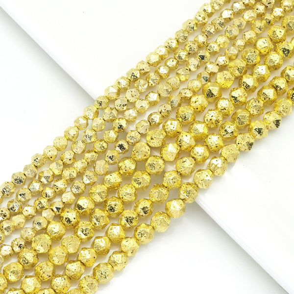 Gold Plated Lava in Diamond Cut Beads, Sku#S159
