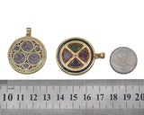 Colorful CZ Round Coin Charm, Sku#LK608