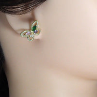 Colorful CZ Butterfly Stud Earrings, Sku#LD389