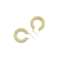 CZ Gold Thick Twisted Line Hoop Earrings, Sku#LX386