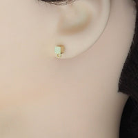 Gold 3D Cube Stud Earrings with hoop, Sku#LX387