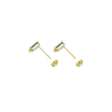 Green Clear Rectangle CZ Gold Stud Earrings with hoop, Sku#LX388