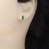 Green Clear Rectangle CZ Gold Stud Earrings with hoop, Sku#LX388