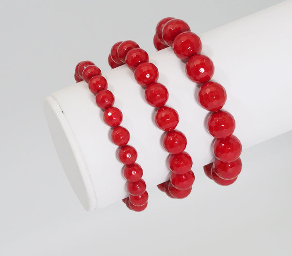 Natural Red MOP Faceted Round Stretchy Bracelet, 8mm/10mm/12mm. Sku#EF273