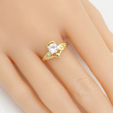 CZ Gold Diamond Angel Wing Heart Ring, Sku#Y899