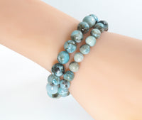 Genuine Larimar Round Smooth Stretchy Bracelet, 8mm/10mm, Sku#EF270